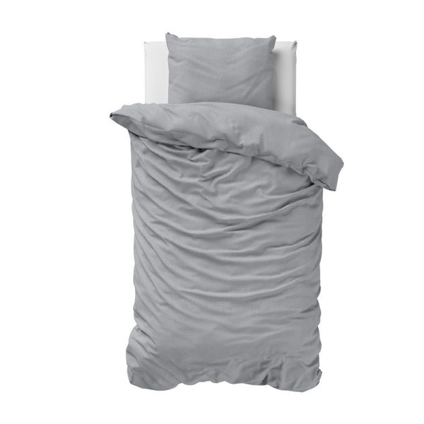100% Cotton Duvet Cover Set Mousseline | Grey | Single - 140cm (W) x 220cm (L) - The Bedding & Blankets Store