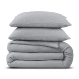 100% Cotton Duvet Cover Set Mousseline | Grey | Single - 140cm (W) x 220cm (L) - The Bedding & Blankets Store