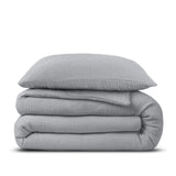 100% Cotton Duvet Cover Set Mousseline | Grey | Single - 140cm (W) x 220cm (L) - The Bedding & Blankets Store