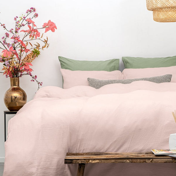 100% Cotton Duvet Cover Set Mousseline | Pink | Single - 140cm (W) x 220cm (L) - The Bedding & Blankets Store