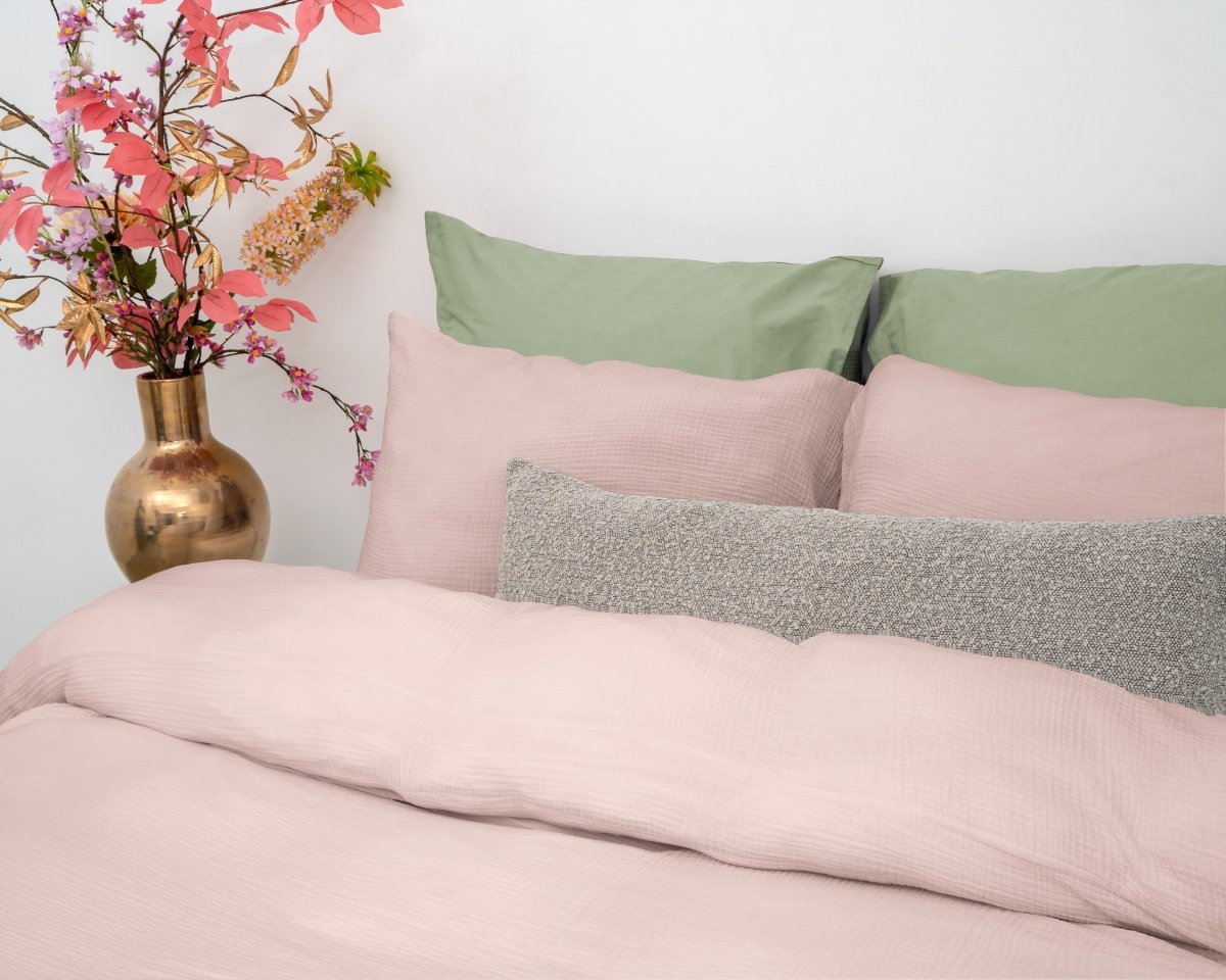 100% Cotton Duvet Cover Set Mousseline | Pink | Single - 140cm (W) x 220cm (L) - The Bedding & Blankets Store