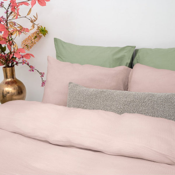 100% Cotton Duvet Cover Set Mousseline | Pink | Single - 140cm (W) x 220cm (L) - The Bedding & Blankets Store
