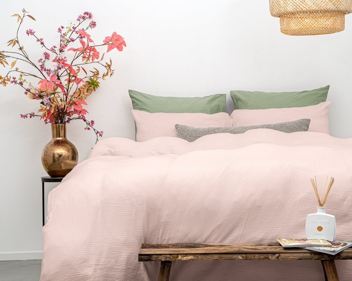 100% Cotton Duvet Cover Set Mousseline | Pink | Single - 140cm (W) x 220cm (L) - The Bedding & Blankets Store