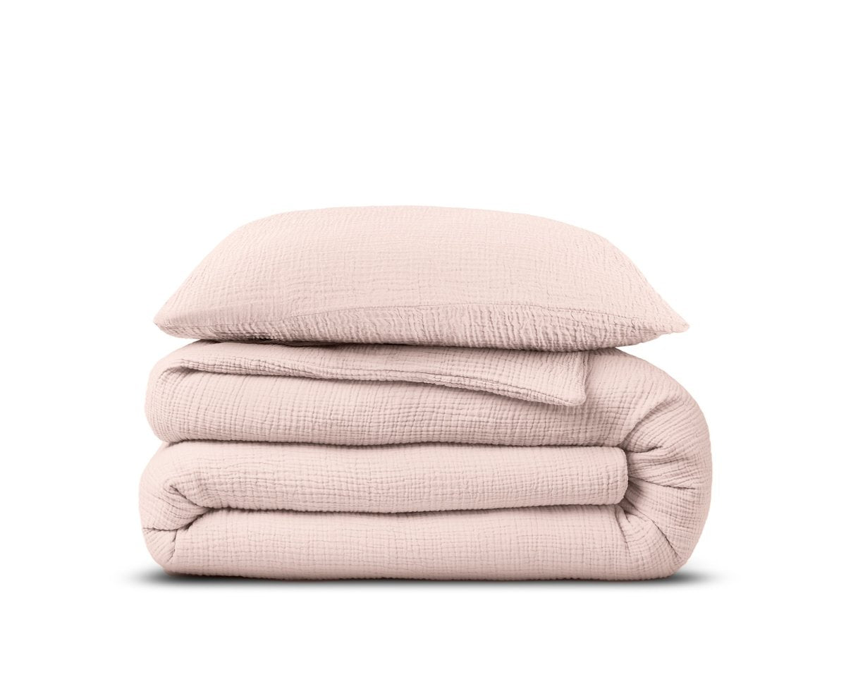 100% Cotton Duvet Cover Set Mousseline | Pink | Single - 140cm (W) x 220cm (L) - The Bedding & Blankets Store