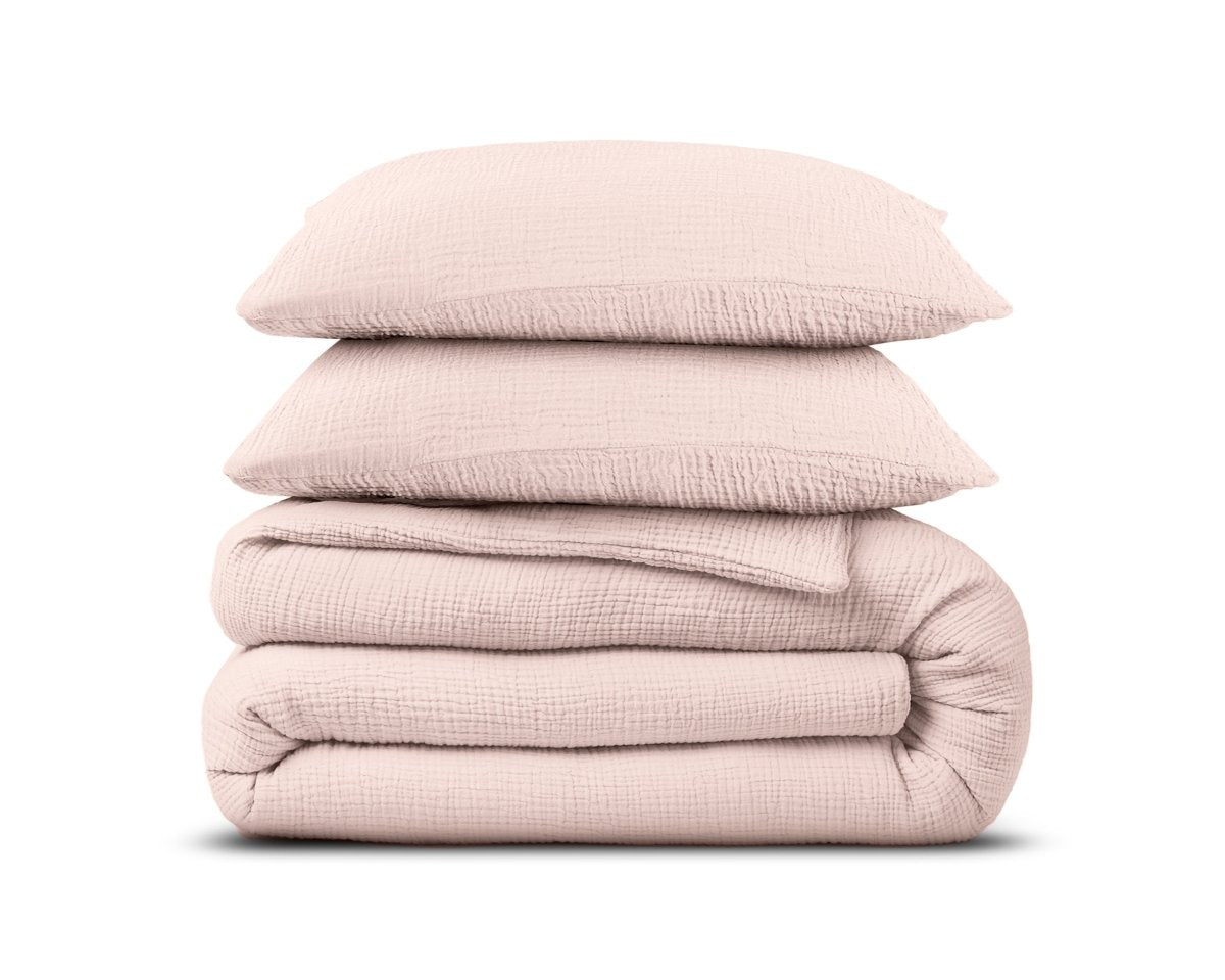100% Cotton Duvet Cover Set Mousseline | Pink | Single - 140cm (W) x 220cm (L) - The Bedding & Blankets Store