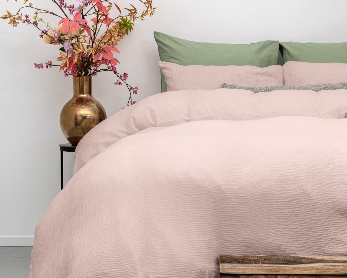 100% Cotton Duvet Cover Set Mousseline | Pink | Single - 140cm (W) x 220cm (L) - The Bedding & Blankets Store