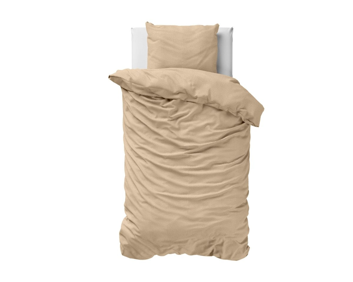 100% Cotton Duvet Cover Set Mousseline | Sand | Single - 140cm (W) x 220cm (L) - The Bedding & Blankets Store