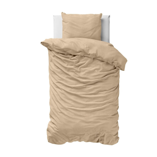 100% Cotton Duvet Cover Set Mousseline | Sand | Single - 140cm (W) x 220cm (L) - The Bedding & Blankets Store