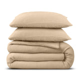 100% Cotton Duvet Cover Set Mousseline | Sand | Single - 140cm (W) x 220cm (L) - The Bedding & Blankets Store