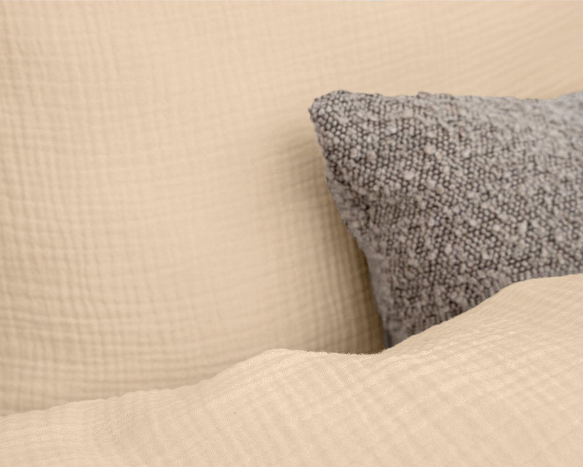 100% Cotton Duvet Cover Set Mousseline | Sand | Single - 140cm (W) x 220cm (L) - The Bedding & Blankets Store