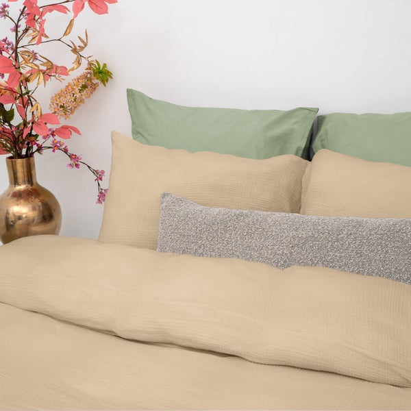 100% Cotton Duvet Cover Set Mousseline | Sand | Single - 140cm (W) x 220cm (L) - The Bedding & Blankets Store