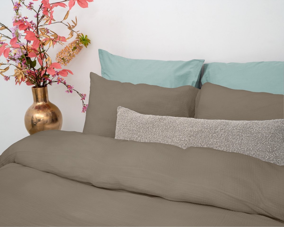 100% Cotton Duvet Cover Set Mousseline | Taupe | Single - 140cm (W) x 220cm (L) - The Bedding & Blankets Store