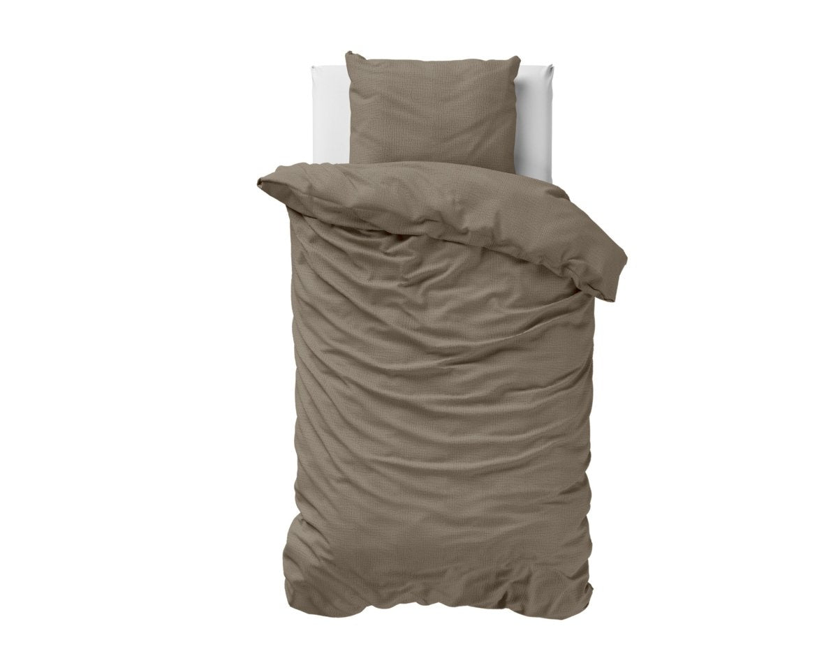 100% Cotton Duvet Cover Set Mousseline | Taupe | Single - 140cm (W) x 220cm (L) - The Bedding & Blankets Store