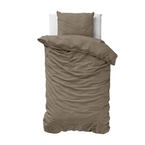 100% Cotton Duvet Cover Set Mousseline | Taupe | Single - 140cm (W) x 220cm (L) - The Bedding & Blankets Store