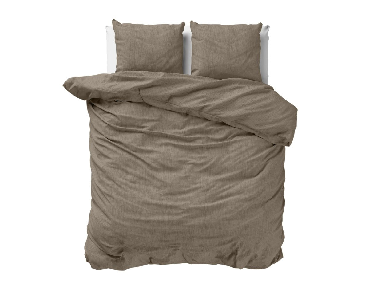 100% Cotton Duvet Cover Set Mousseline | Taupe | Single - 140cm (W) x 220cm (L) - The Bedding & Blankets Store