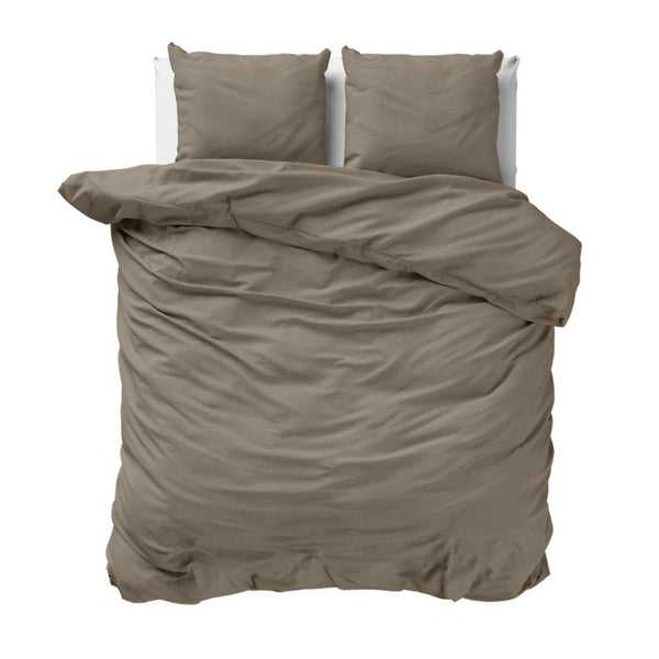 100% Cotton Duvet Cover Set Mousseline | Taupe | Single - 140cm (W) x 220cm (L) - The Bedding & Blankets Store