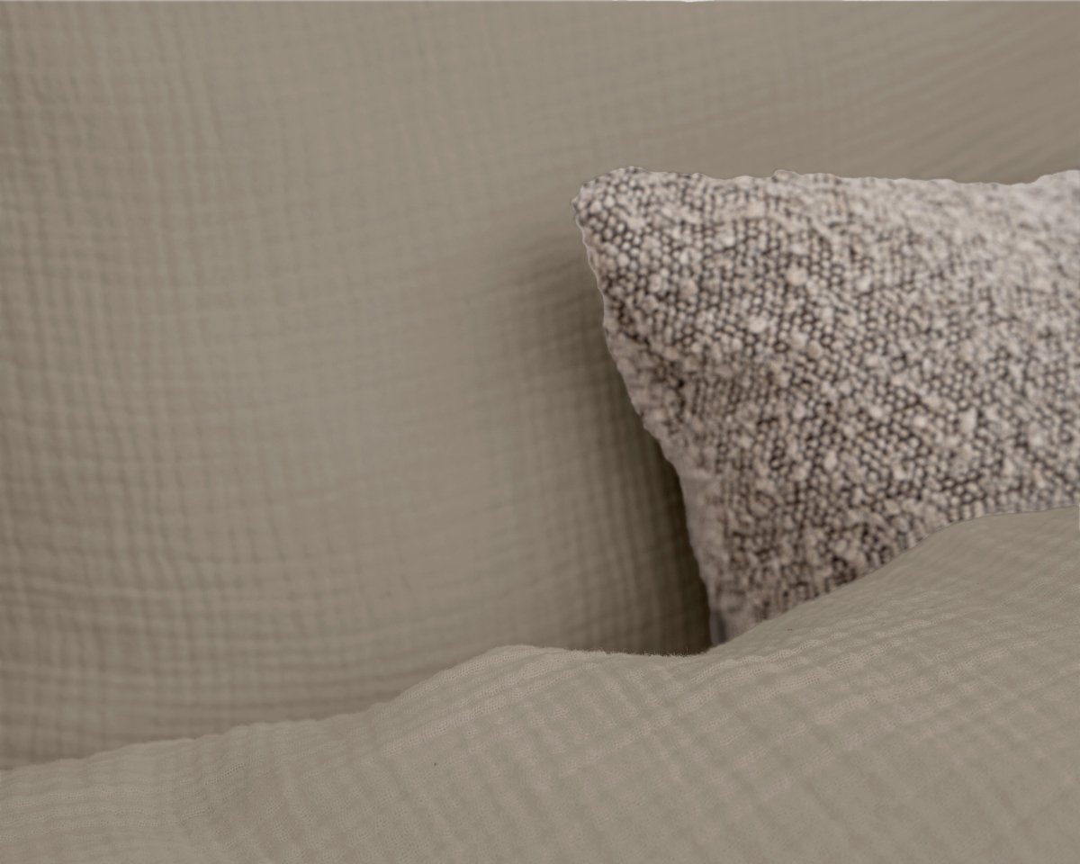 100% Cotton Duvet Cover Set Mousseline | Taupe | Single - 140cm (W) x 220cm (L) - The Bedding & Blankets Store