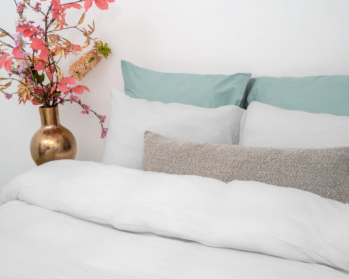 100% Cotton Duvet Cover Set Mousseline | White | Single - 140cm (W) x 220cm (L) - The Bedding & Blankets Store