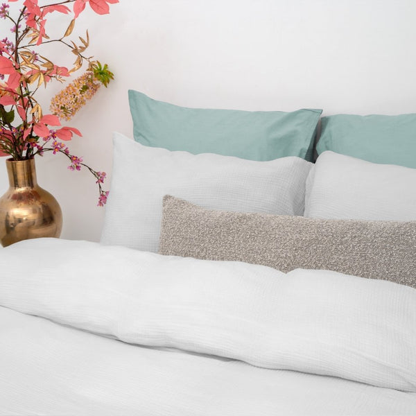 100% Cotton Duvet Cover Set Mousseline | White | Single - 140cm (W) x 220cm (L) - The Bedding & Blankets Store