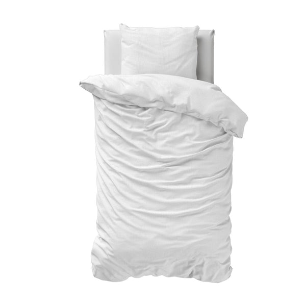 100% Cotton Duvet Cover Set Mousseline | White | Single - 140cm (W) x 220cm (L) - The Bedding & Blankets Store