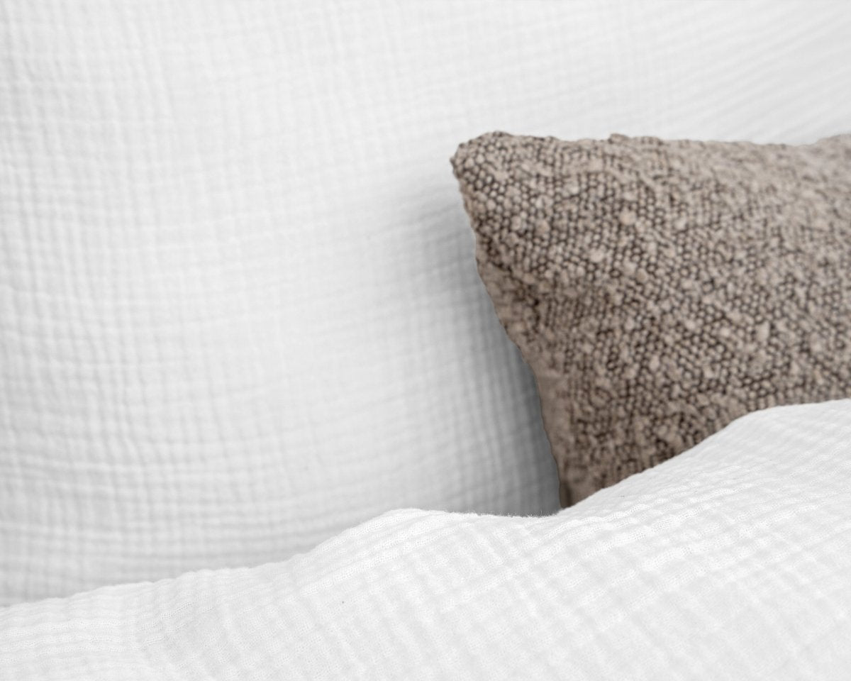 100% Cotton Duvet Cover Set Mousseline | White | Single - 140cm (W) x 220cm (L) - The Bedding & Blankets Store