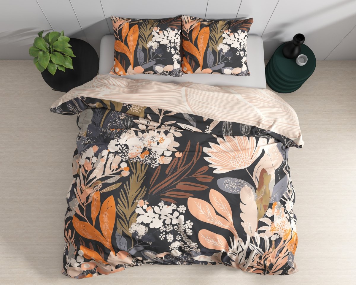 100% Cotton Duvet Cover Set Mystical Garden | Black | Double - 200cm (W) x 200/220cm (L) - The Bedding & Blankets Store