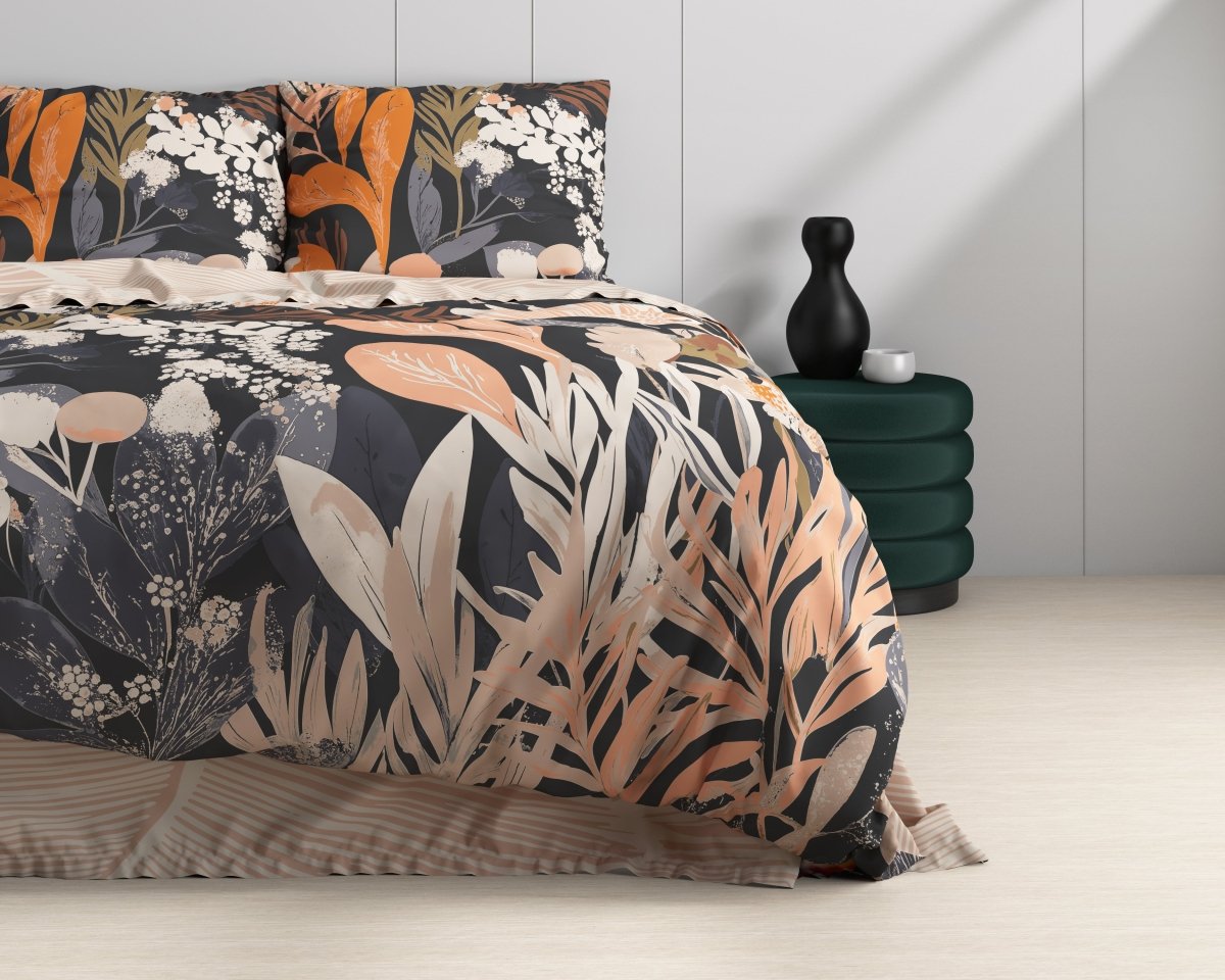 100% Cotton Duvet Cover Set Mystical Garden | Black | Double - 200cm (W) x 200/220cm (L) - The Bedding & Blankets Store