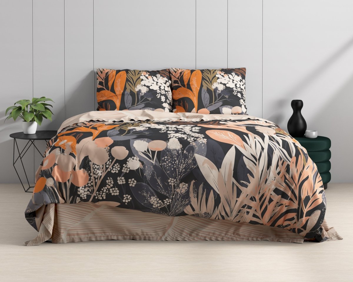 100% Cotton Duvet Cover Set Mystical Garden | Black | Double - 200cm (W) x 200/220cm (L) - The Bedding & Blankets Store