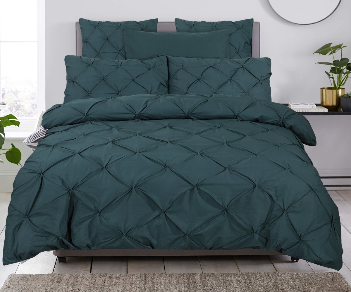 100% Cotton Duvet Cover Set Salvador | Dark Green | Single - 140cm (W) x 220cm (L) - The Bedding & Blankets Store