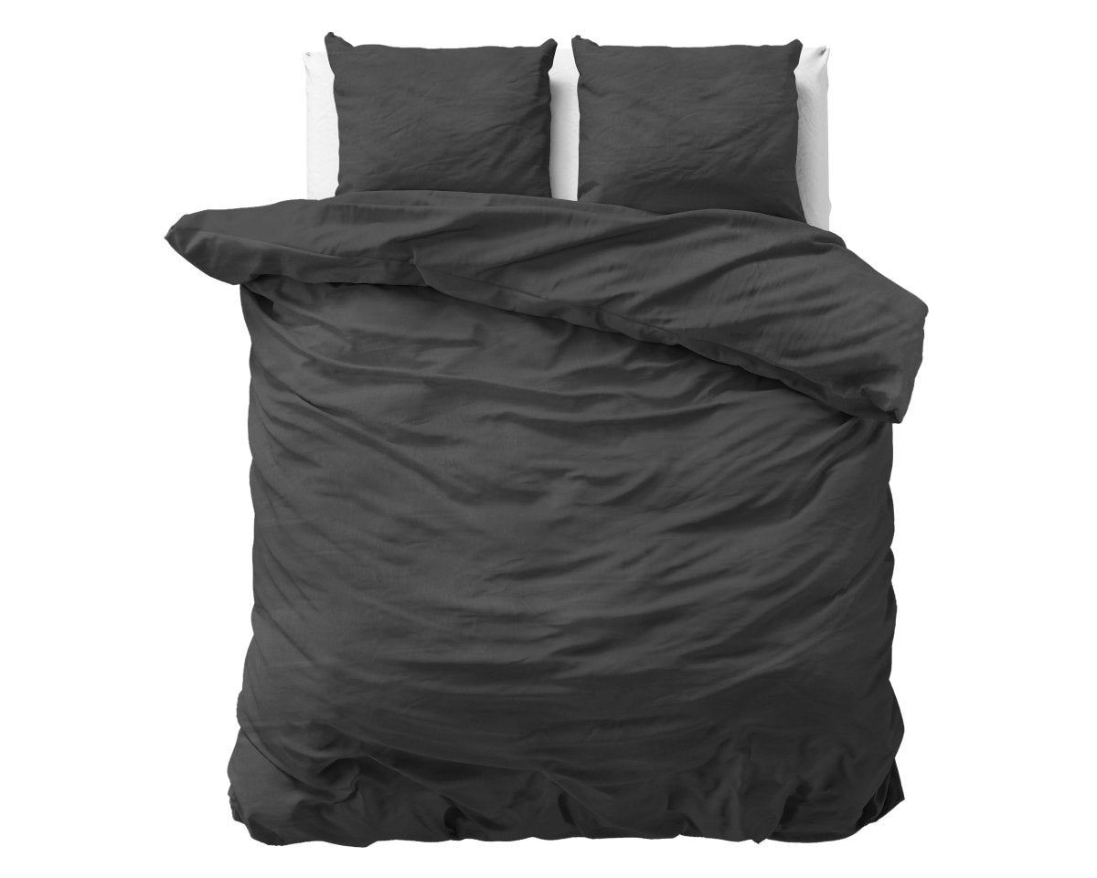 100% Cotton Duvet Cover Set Stone Washed | Anthracite | Double - 200cm (W) x 220cm (L) - The Bedding & Blankets Store