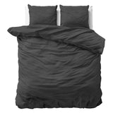 100% Cotton Duvet Cover Set Stone Washed | Anthracite | Double - 200cm (W) x 220cm (L) - The Bedding & Blankets Store