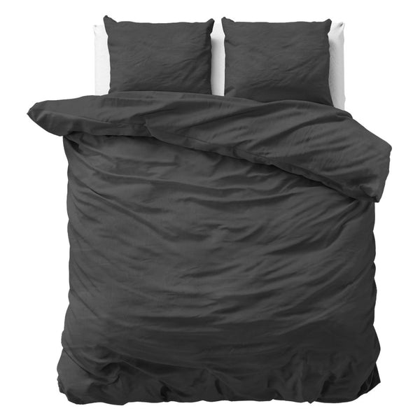 100% Cotton Duvet Cover Set Stone Washed | Anthracite | Double - 200cm (W) x 220cm (L) - The Bedding & Blankets Store