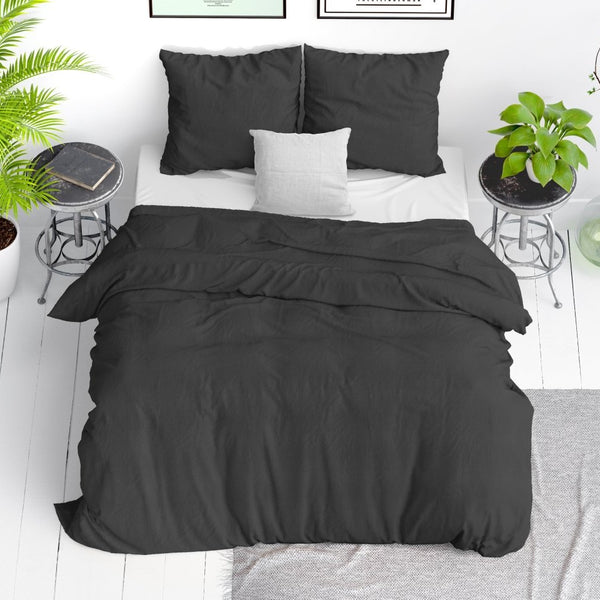 100% Cotton Duvet Cover Set Stone Washed | Anthracite | Single - 135cm (W) x 200cm (L) - The Bedding & Blankets Store