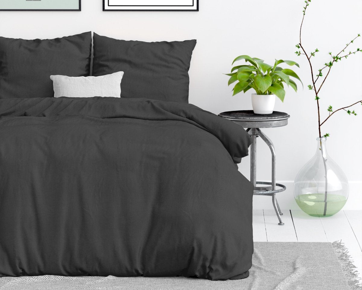 100% Cotton Duvet Cover Set Stone Washed | Anthracite | Single - 135cm (W) x 200cm (L) - The Bedding & Blankets Store