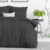 100% Cotton Duvet Cover Set Stone Washed | Anthracite | Single - 135cm (W) x 200cm (L) - The Bedding & Blankets Store