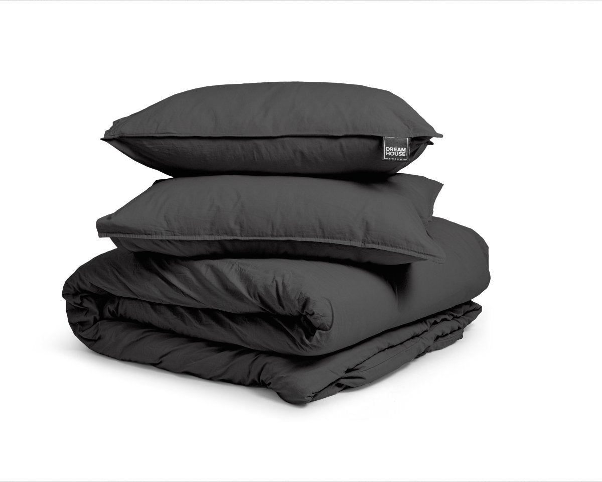 100% Cotton Duvet Cover Set Stone Washed | Anthracite | Single - 135cm (W) x 200cm (L) - The Bedding & Blankets Store