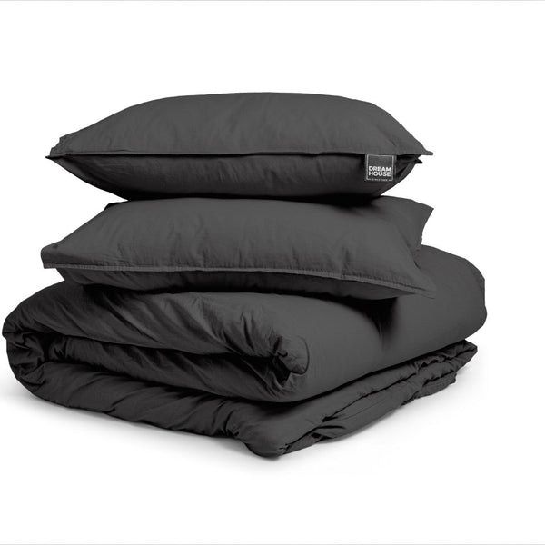 100% Cotton Duvet Cover Set Stone Washed | Anthracite | Single - 135cm (W) x 200cm (L) - The Bedding & Blankets Store