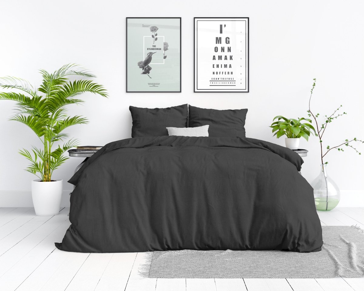 100% Cotton Duvet Cover Set Stone Washed | Anthracite | Single - 135cm (W) x 200cm (L) - The Bedding & Blankets Store