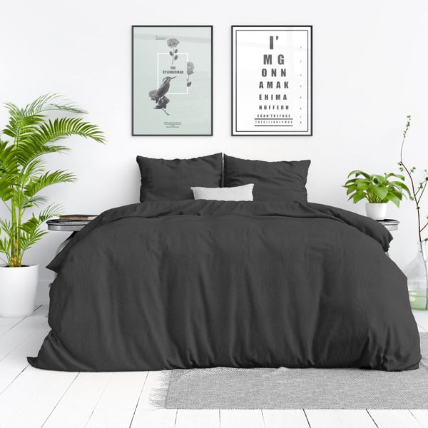 100% Cotton Duvet Cover Set Stone Washed | Anthracite | Single - 135cm (W) x 200cm (L) - The Bedding & Blankets Store