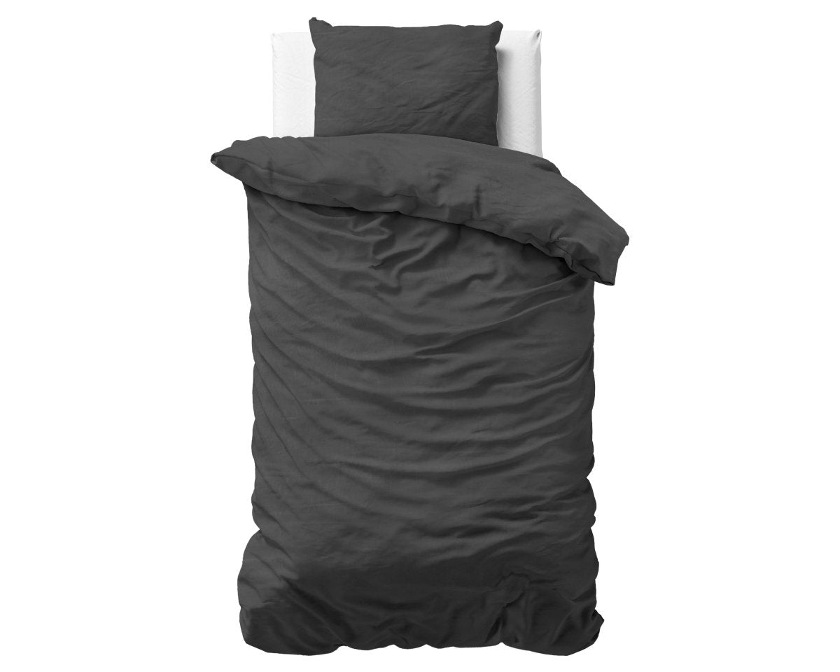 100% Cotton Duvet Cover Set Stone Washed | Anthracite | Single - 135cm (W) x 200cm (L) - The Bedding & Blankets Store