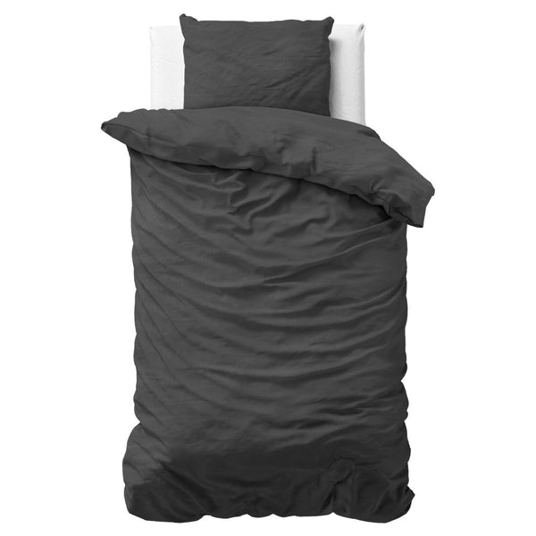 100% Cotton Duvet Cover Set Stone Washed | Anthracite | Single - 135cm (W) x 200cm (L) - The Bedding & Blankets Store