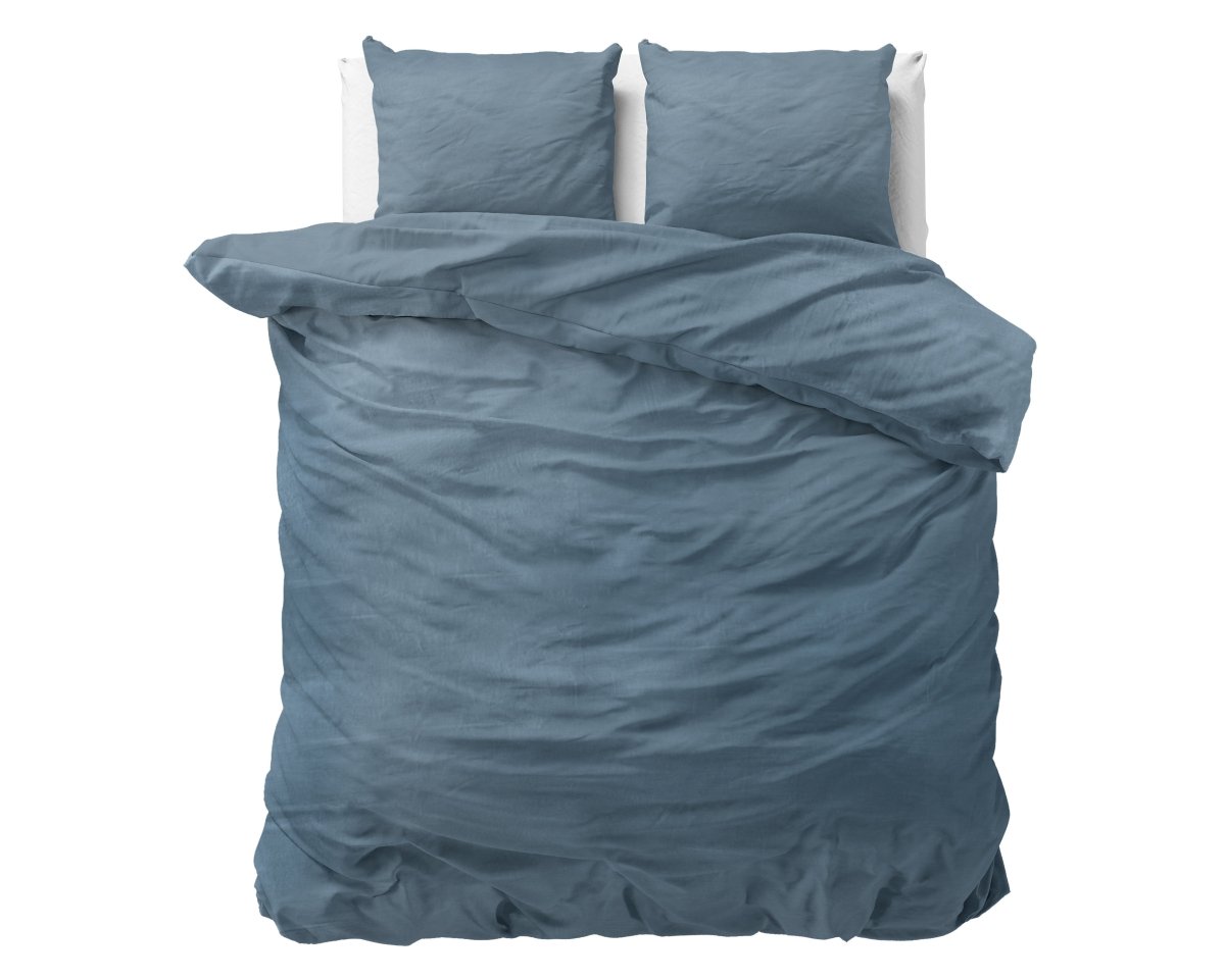 100% Cotton Duvet Cover Set Stone Washed | Blue | Double - 200cm (W) x 220cm (L) - The Bedding & Blankets Store