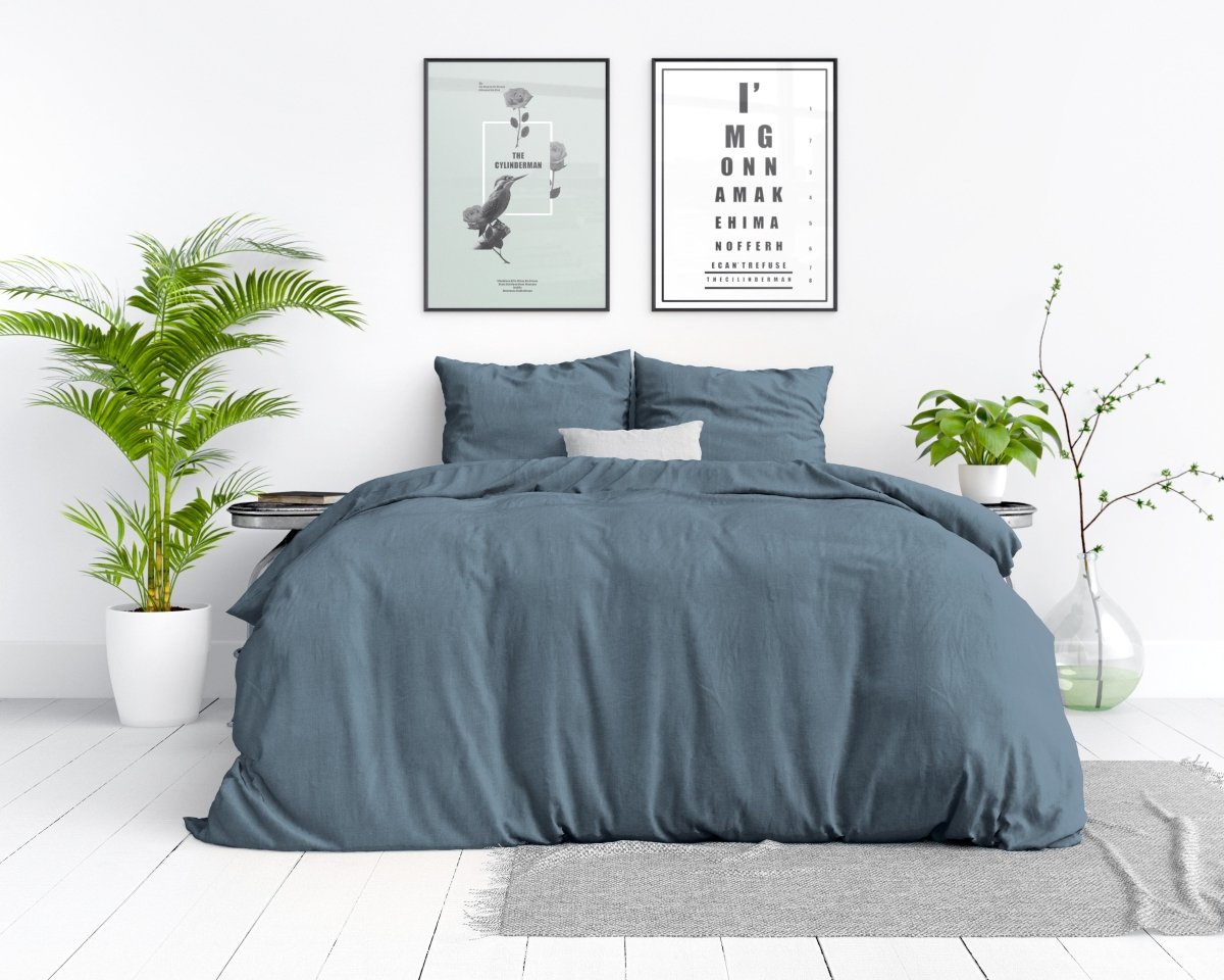 100% Cotton Duvet Cover Set Stone Washed | Blue | Double - 200cm (W) x 220cm (L) - The Bedding & Blankets Store