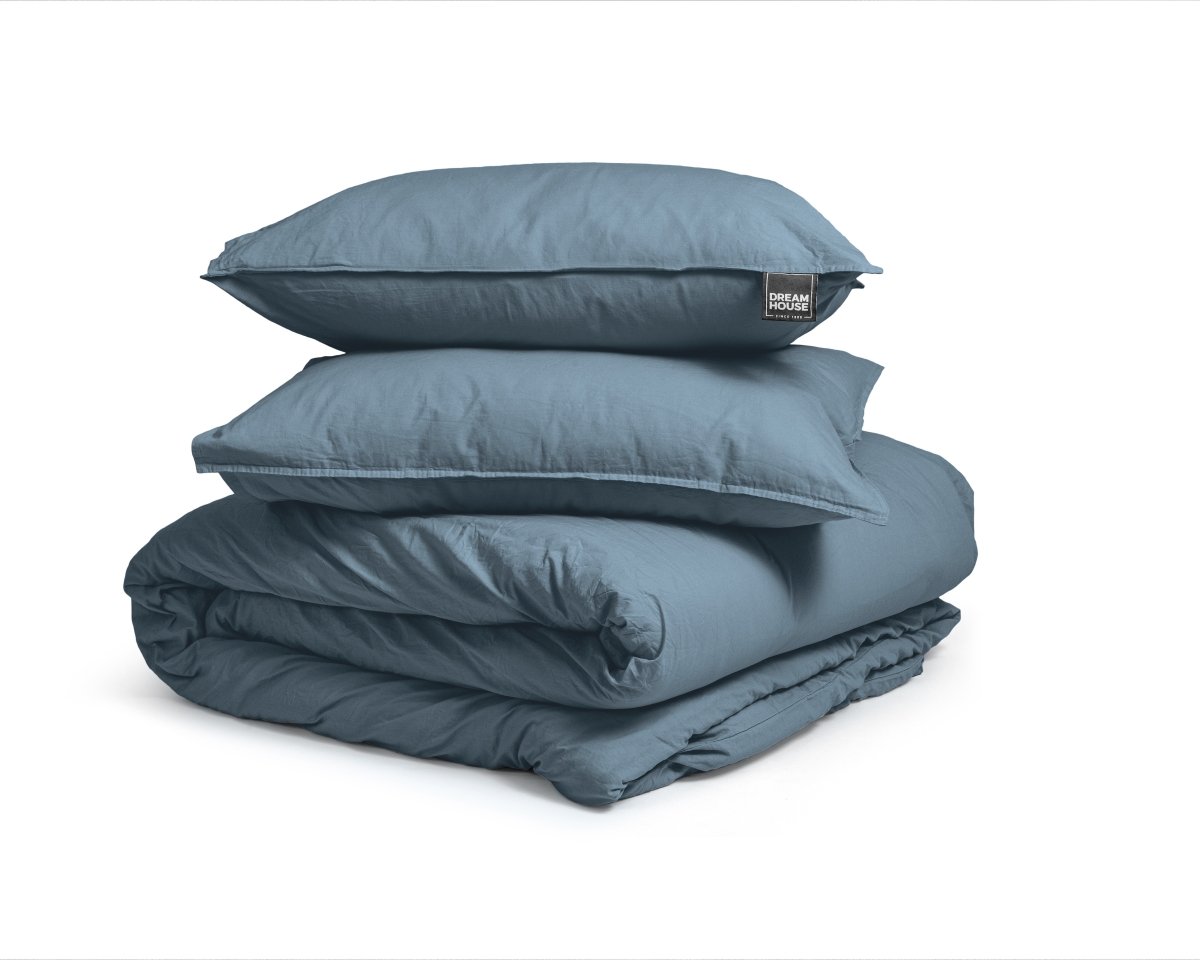 100% Cotton Duvet Cover Set Stone Washed | Blue | Double - 200cm (W) x 220cm (L) - The Bedding & Blankets Store
