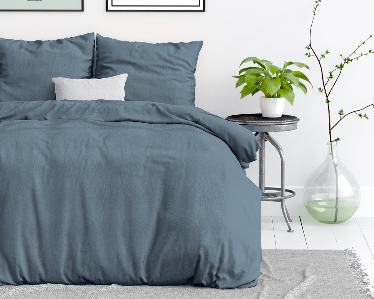 100% Cotton Duvet Cover Set Stone Washed | Blue | Pack of 2 | Single - 135cm (W) x 200cm (L) - The Bedding & Blankets Store