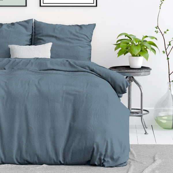 100% Cotton Duvet Cover Set Stone Washed | Blue | Pack of 2 | Single - 135cm (W) x 200cm (L) - The Bedding & Blankets Store