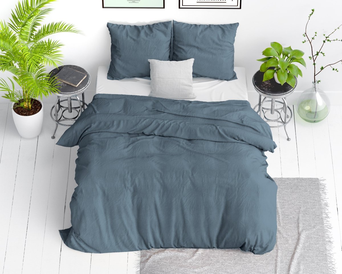 100% Cotton Duvet Cover Set Stone Washed | Blue | Pack of 2 | Single - 135cm (W) x 200cm (L) - The Bedding & Blankets Store