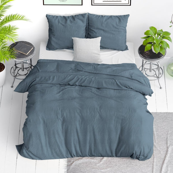 100% Cotton Duvet Cover Set Stone Washed | Blue | Pack of 2 | Single - 135cm (W) x 200cm (L) - The Bedding & Blankets Store