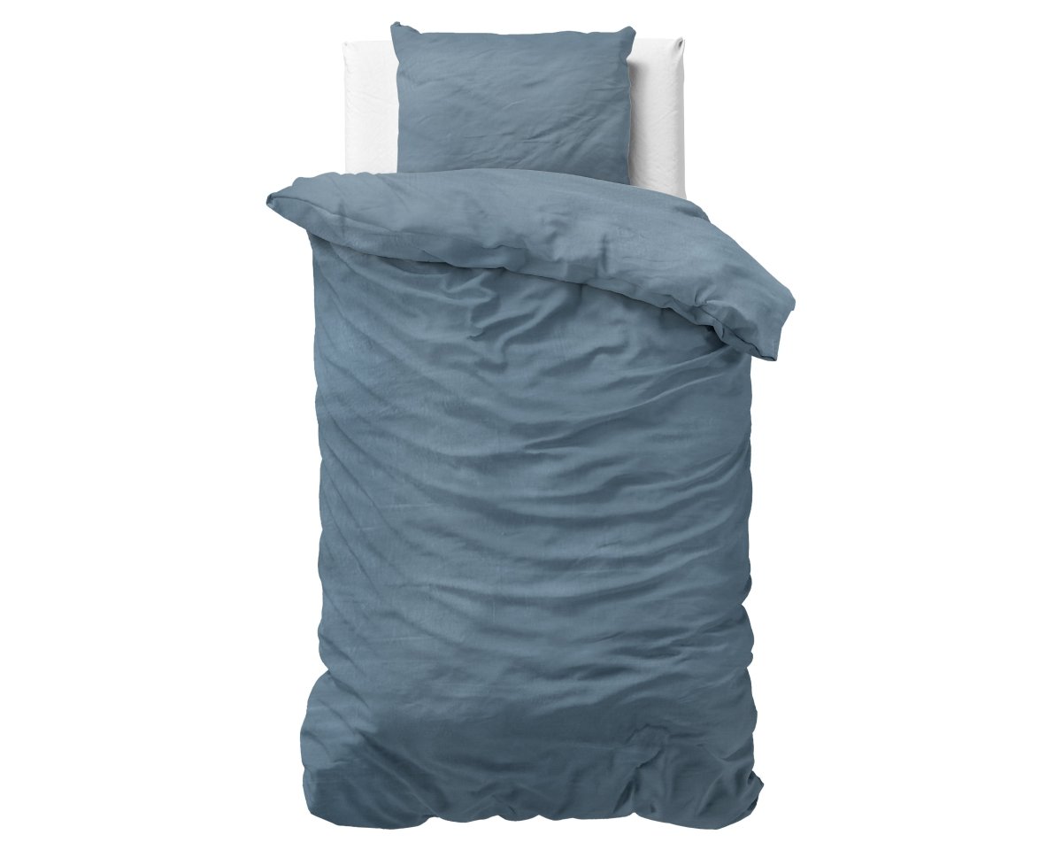 100% Cotton Duvet Cover Set Stone Washed | Blue | Single - 135cm (W) x 200cm (L) - The Bedding & Blankets Store