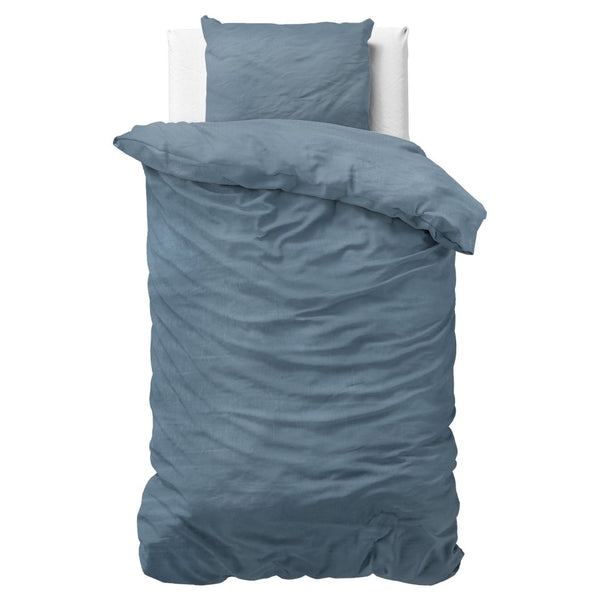100% Cotton Duvet Cover Set Stone Washed | Blue | Single - 135cm (W) x 200cm (L) - The Bedding & Blankets Store